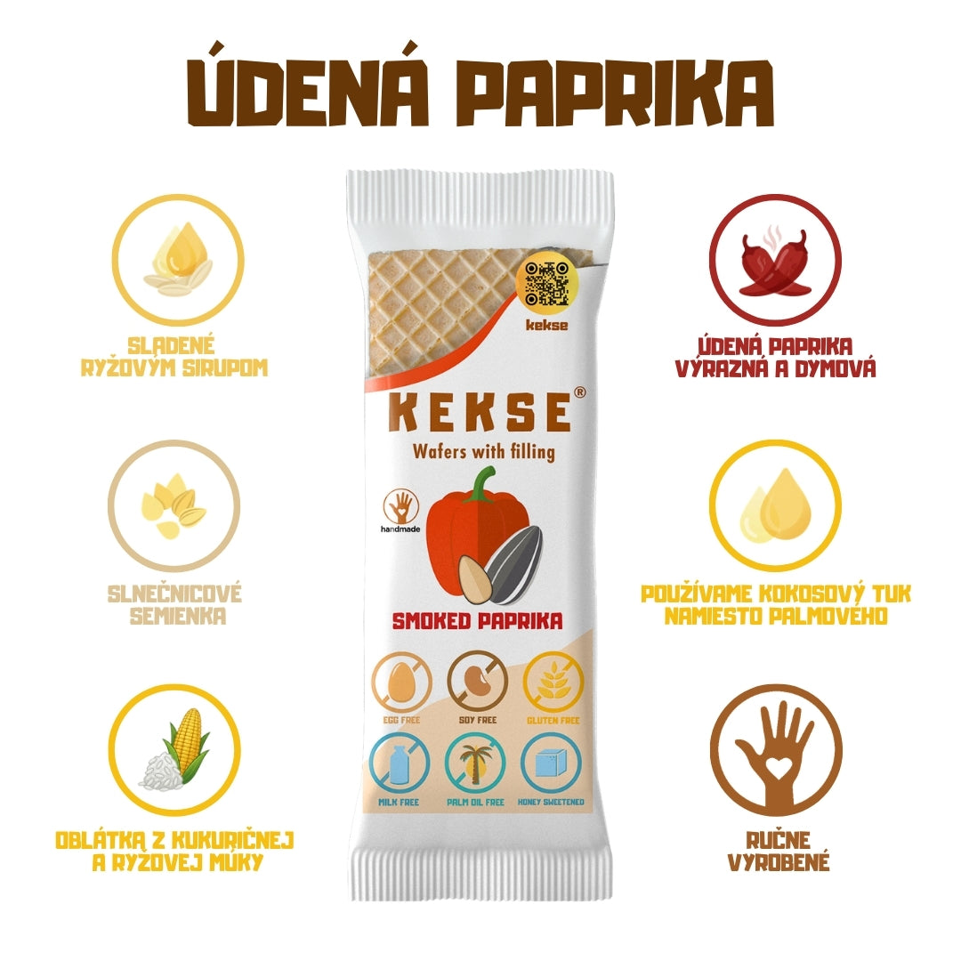 KEKSE oblátky s údenou paprikou — bezlepkové a vegánske, končiaca trvanlivosť
